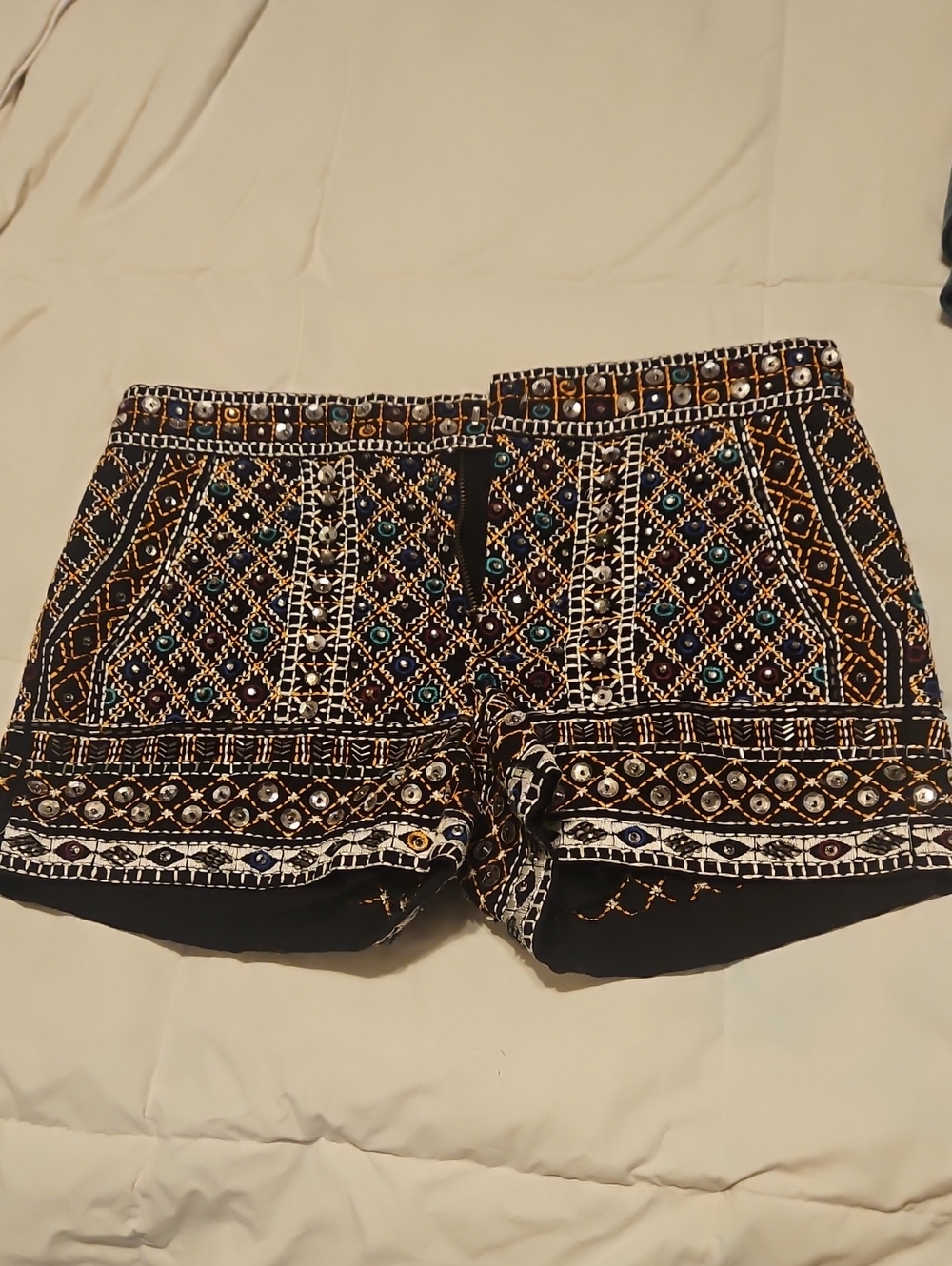 Zara Black Embroidered Geometric Bermuda Shorts